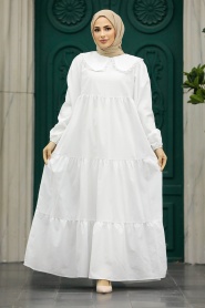 Neva Style - White Muslim Dress 57343B - Thumbnail