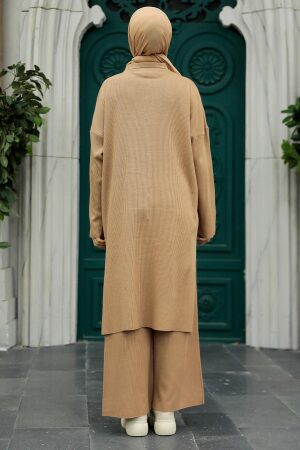  Yakalı Bisküvi Tesettür Triko İkili Takım 34181BS - 4