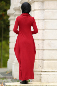 Neva Style - Yakalı Kırmızı Tesettür Elbise 3106K - Thumbnail