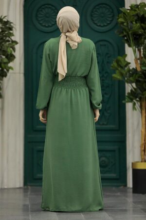 Neva Style - Yakası Bağlamalı Haki Tesettür Elbise 5973HK - 3