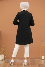 Neva Style - Yakası Bağlamalı Siyah Tesettür Tunik 512S - Thumbnail