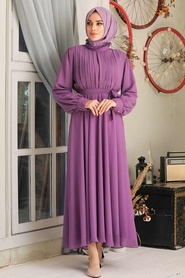 Neva Style - Yakası Drapeli Gül Kurusu Tesettür Elbise 1273GK - Thumbnail
