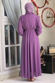 Neva Style - Yakası Drapeli Gül Kurusu Tesettür Elbise 1273GK - Thumbnail