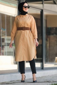 Neva Style - Yakası Düğmeli Camel Tesettür Tunik 1021C - Thumbnail