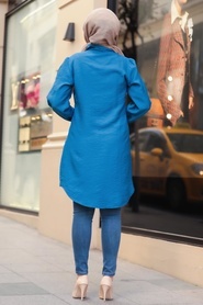 Neva Style - Yakası Düğmeli İndigo Mavisi Tesettür Tunik 5699IM - Thumbnail