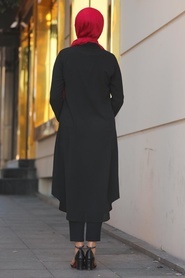 Neva Style - Yakası Düğmeli Siyah Tesettür Tunik 517S - Thumbnail