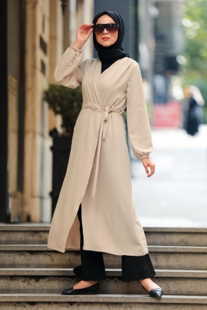 Neva Style - Yandan Bağlamalı Bej Tesettür Kap 3745BEJ - 1