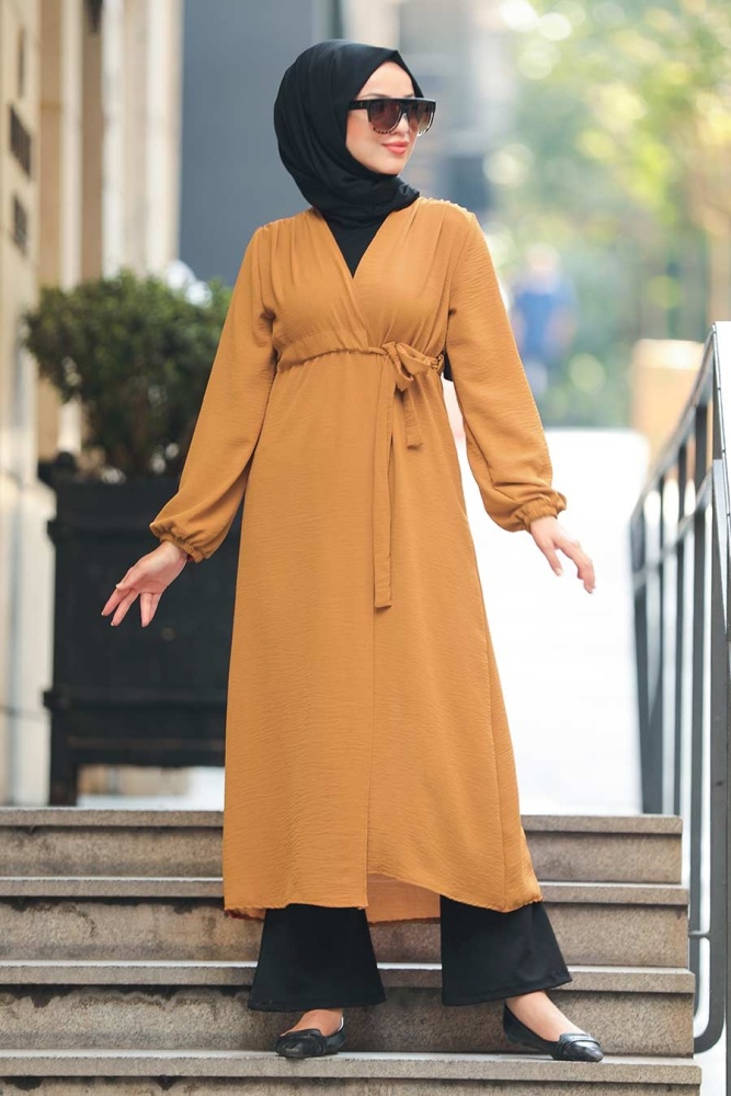 Neva Style - Yandan Bağlamalı Hardal Tesettür Kap 3745HR - 1