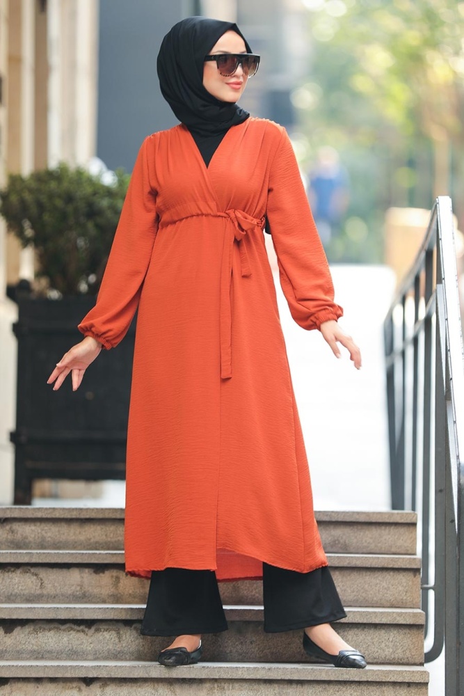 Neva Style - Yandan Bağlamalı Kiremit Tesettür Kap 3745KRMT - 1