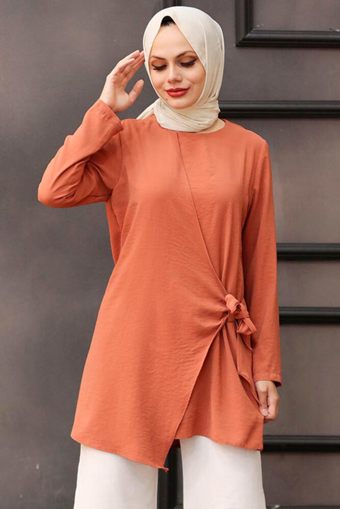  Yandan Bağlamalı Kiremit Tesettür Tunik 5739KRMT - 1