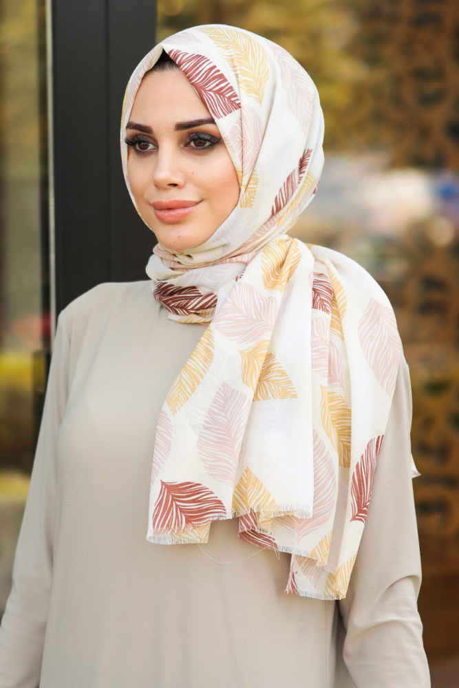  Yaprak Desenli Hardal Şal 7455HR - NEVA STYLE SALLAR