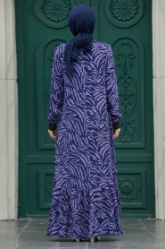 Neva Style - Yaprak Desenli Lavanta Tesettür Elbise 22970LV - Thumbnail