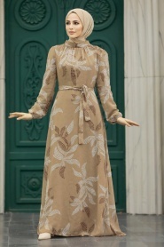 Neva Style - Yaprak Desenli Vizon Tesettür Elbise 279310V - Thumbnail