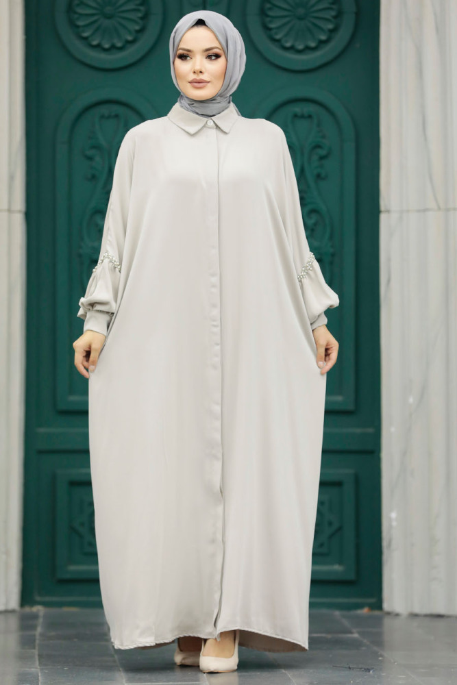  Yarasa Kol Bej Tesettür Elbise 1905BEJ - 2