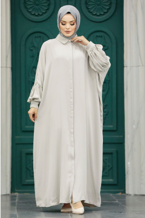  Yarasa Kol Bej Tesettür Elbise 1905BEJ - 1