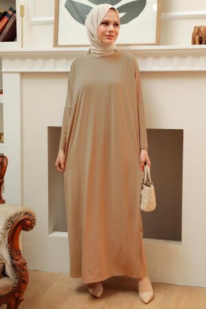 Abaya longue à manches chauve-souris – Biscuit 17801BS 