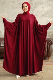 Neva Style - Yarasa Kol Bordo Tesettür Elbise 5867BR - Thumbnail