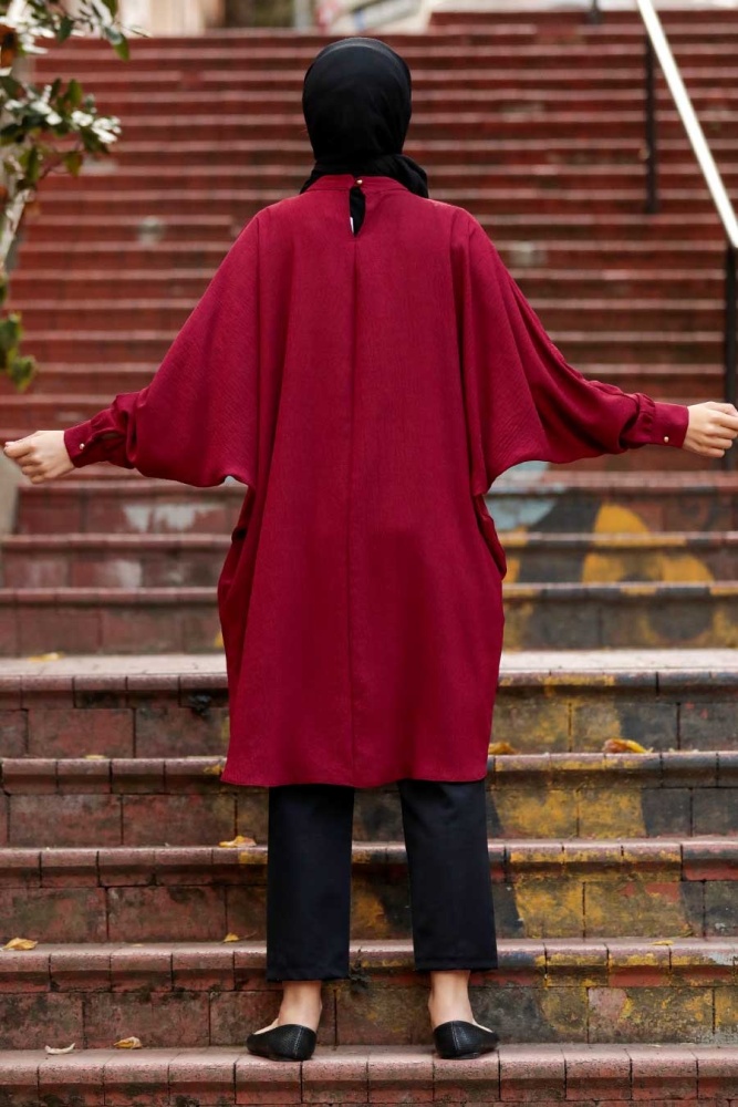  Yarasa Kol Bordo Tesettür Tunik 24160BR - 2