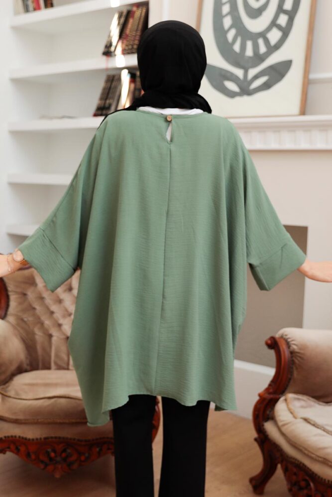 Neva Style - Yarasa Kol Çağla Yeşili Tesettür Tunik 40760CY - 2