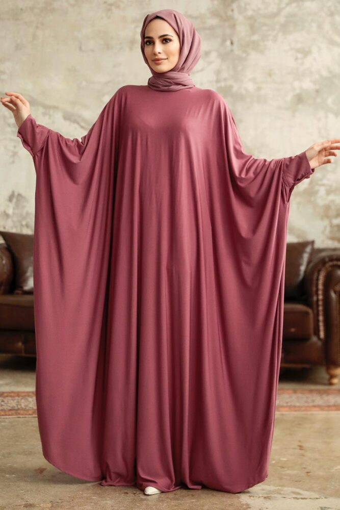  Yarasa Kol Gül Kurusu Tesettür Elbise 5867GK - 1