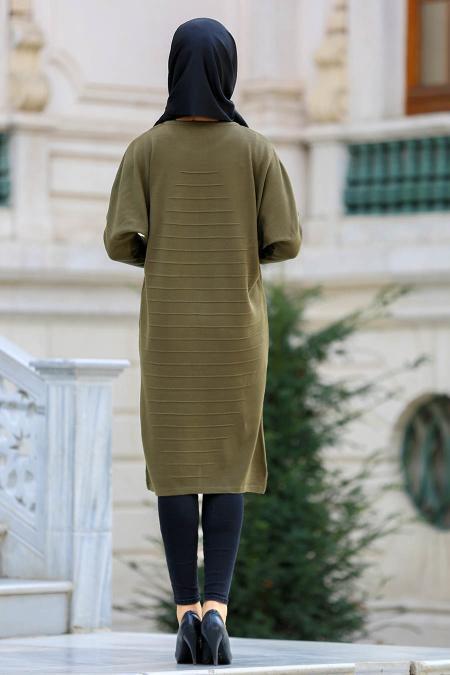 Neva Style - Yarasa Kol Haki Tesettür Triko 15072HK - 2