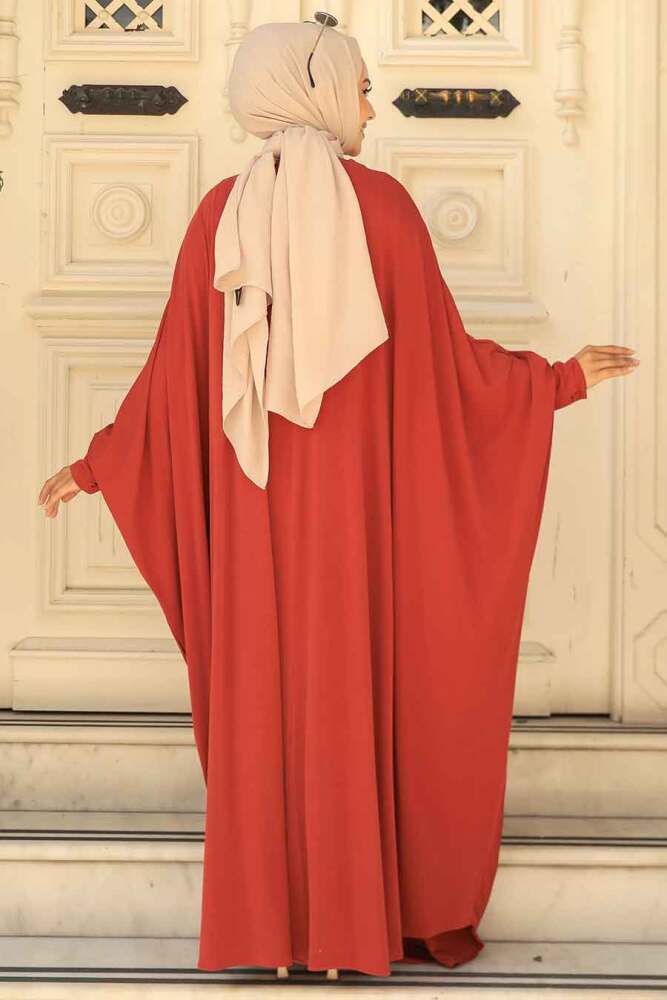 Neva Style - Yarasa Kol Kiremit Tesettür Elbise 5867KRMT - 3