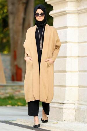 Neva Style - Yarasa Kol Krem Tesettür Triko Hırka 2550KR - 1