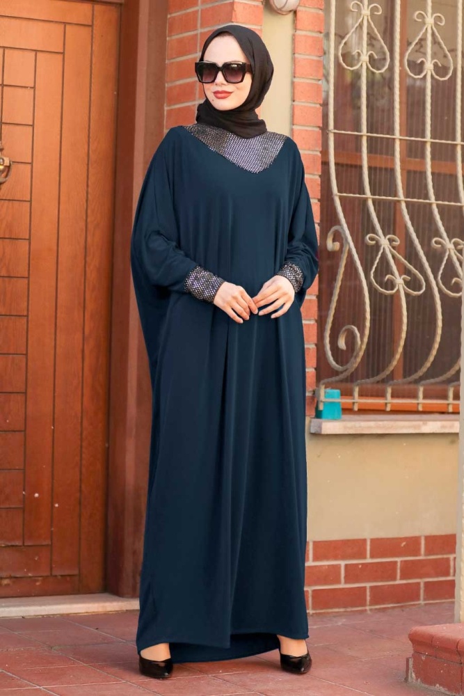  Neva Style - Yarasa Kol Lacivert Tesettür Elbise 10560L - 1