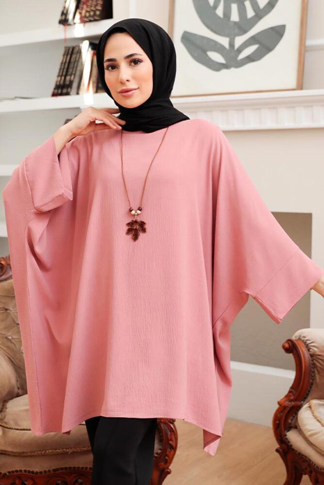 Neva Style - Yarasa Kol Pudra Tesettür Tunik 40760PD - 1