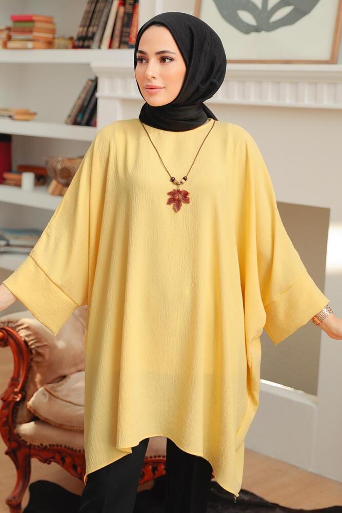 Neva Style - Yarasa Kol Sarı Tesettür Tunik 40760SR - 1