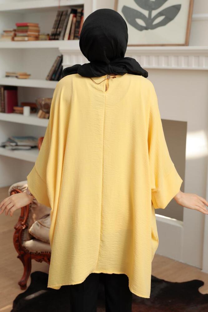 Neva Style - Yarasa Kol Sarı Tesettür Tunik 40760SR - 2