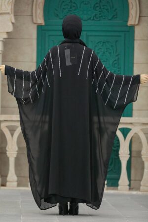  Yarasa Kol Siyah Tesettür Abaya 39200S - 3