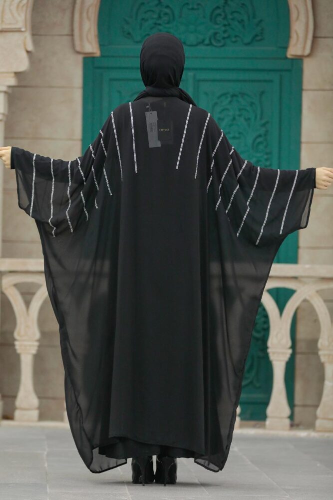 Yarasa Kol Siyah Tesettür Abaya 39200S - 3