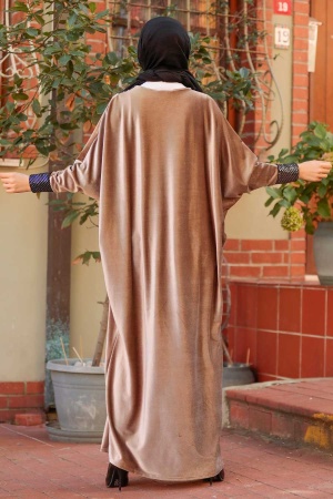 Neva Style - Yarasa Kol Vizon Tesettür Kadife Elbise 10561V - 2