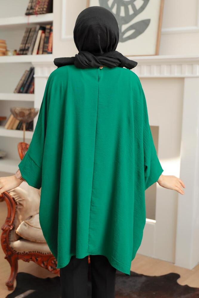 Neva Style - Yarasa Kol Yeşil Tesettür Tunik 40760Y - 3