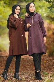 Neva Style - Yarı Fermuarlı Koyu Kiremit Tesettür Sweatshirt & Tunik 4920KKRMT - Thumbnail