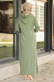 Neva Style - Yarım Fermuarlı Çağla Yeşili Tesettür Triko Elbise 2343CY - Thumbnail