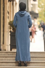 Neva Style - Yarım Fermuarlı İndigo Mavisi Tesettür Triko Elbise 2343IM - Thumbnail