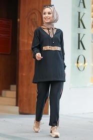 Neva Style - Yarım Fermuarlı Siyah Tesettür İkili Takım 12950S - Thumbnail
