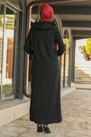 Neva Style - Yarım Fermuarlı Siyah Tesettür Triko Elbise 2343S - Thumbnail