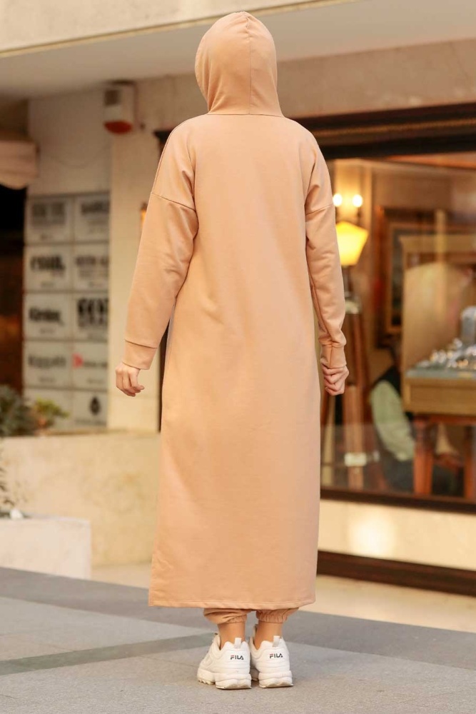 Neva Style - Yazı Detaylı Bisküvi Tesettür İkili Takım 56002BS - 3