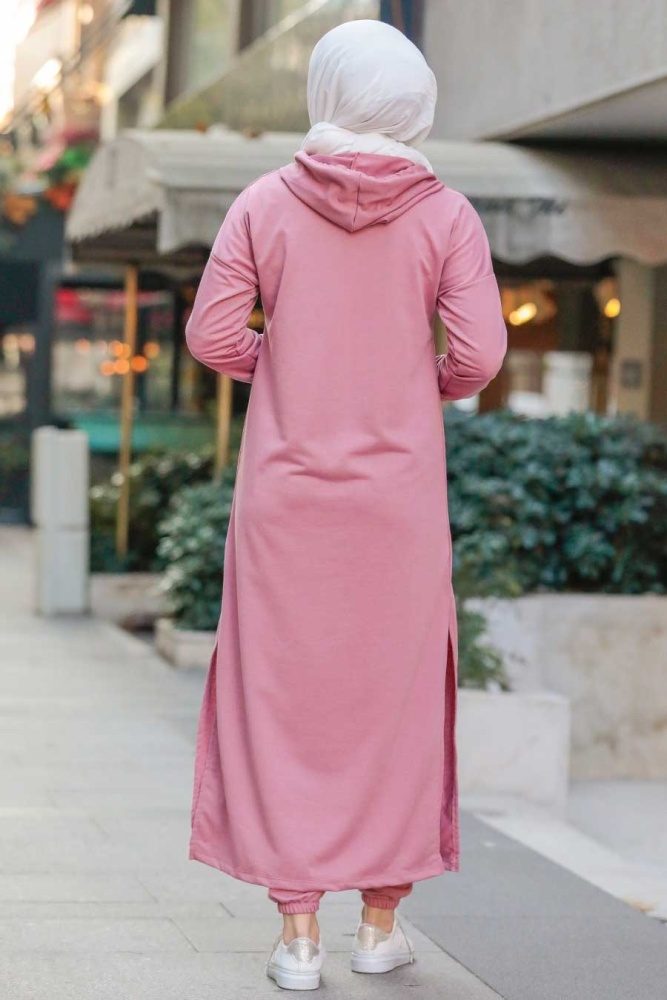 Neva Style - Yazı Detaylı Gül Kurusu Tesettür İkili Takım 56002GK - 4