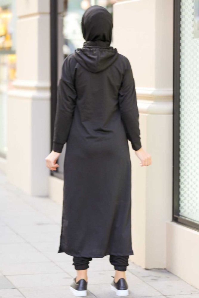 Neva Style - Yazı Detaylı Siyah Tesettür İkili Takım 56002S - 2