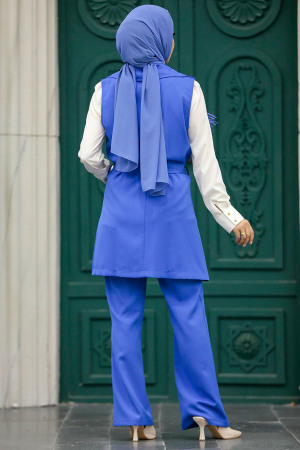 Neva Style - Yelekli İndigo Mavisi Tesettür İkili Takım 5916IM - 3