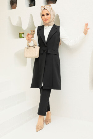 Neva Style - Yelekli Siyah Tesettür İkili Takım 5682S - 2