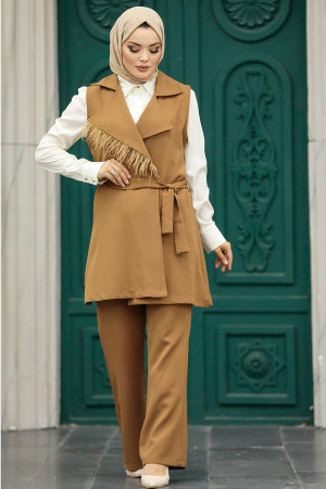 Neva Style - Yelekli Taba Tesettür İkili Takım 5916TB - 3