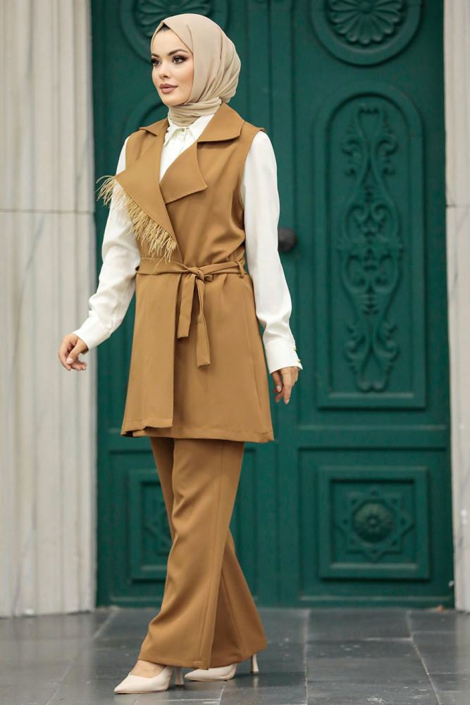 Neva Style - Yelekli Taba Tesettür İkili Takım 5916TB - NEVA STYLE