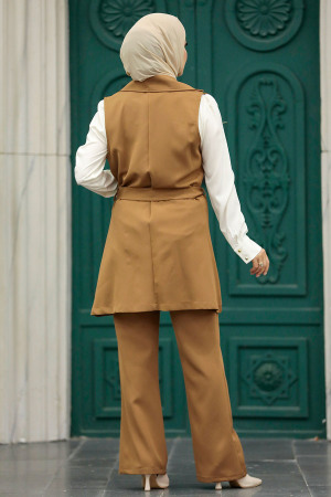 Neva Style - Yelekli Taba Tesettür İkili Takım 5916TB - 4