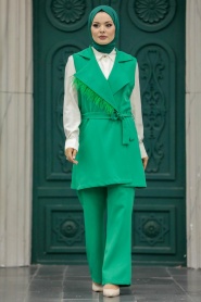 Neva Style - Yelekli Yeşil Tesettür İkili Takım 5916Y - Thumbnail