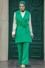 Neva Style - Yelekli Yeşil Tesettür İkili Takım 5916Y - Thumbnail